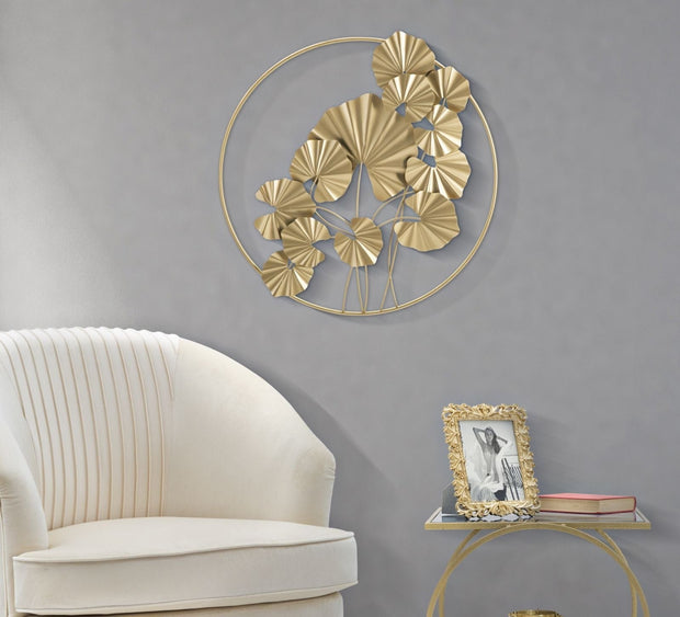 Mauro Ferretti Decoratiune metalica de perete, Round Leaf Auriu, l59xA3,9xH62,75 cm