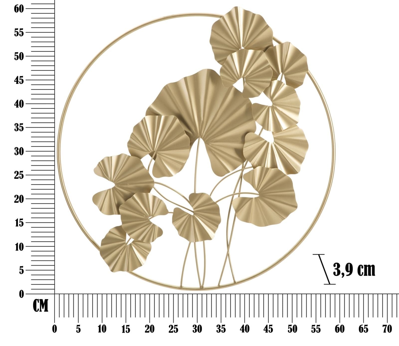 Mauro Ferretti Decoratiune metalica de perete, Round Leaf Auriu, l59xA3,9xH62,75 cm