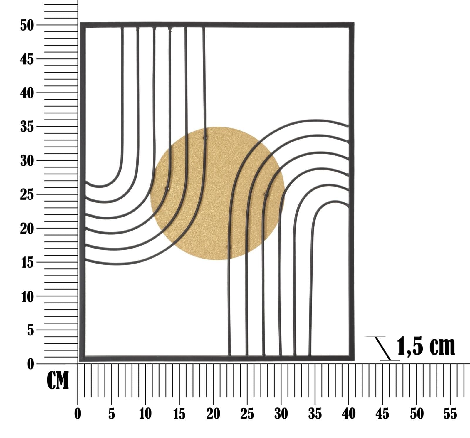 Mauro Ferretti Decoratiune metalica de perete, Sunshine -B- Negru / Auriu, l40,5xA1,5xH50,5 cm