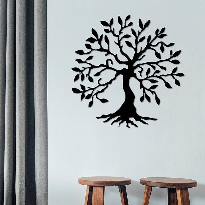 Asir Decoratiune metalica de perete, Tree 3 Negru, l60xA1,5xH60 cm