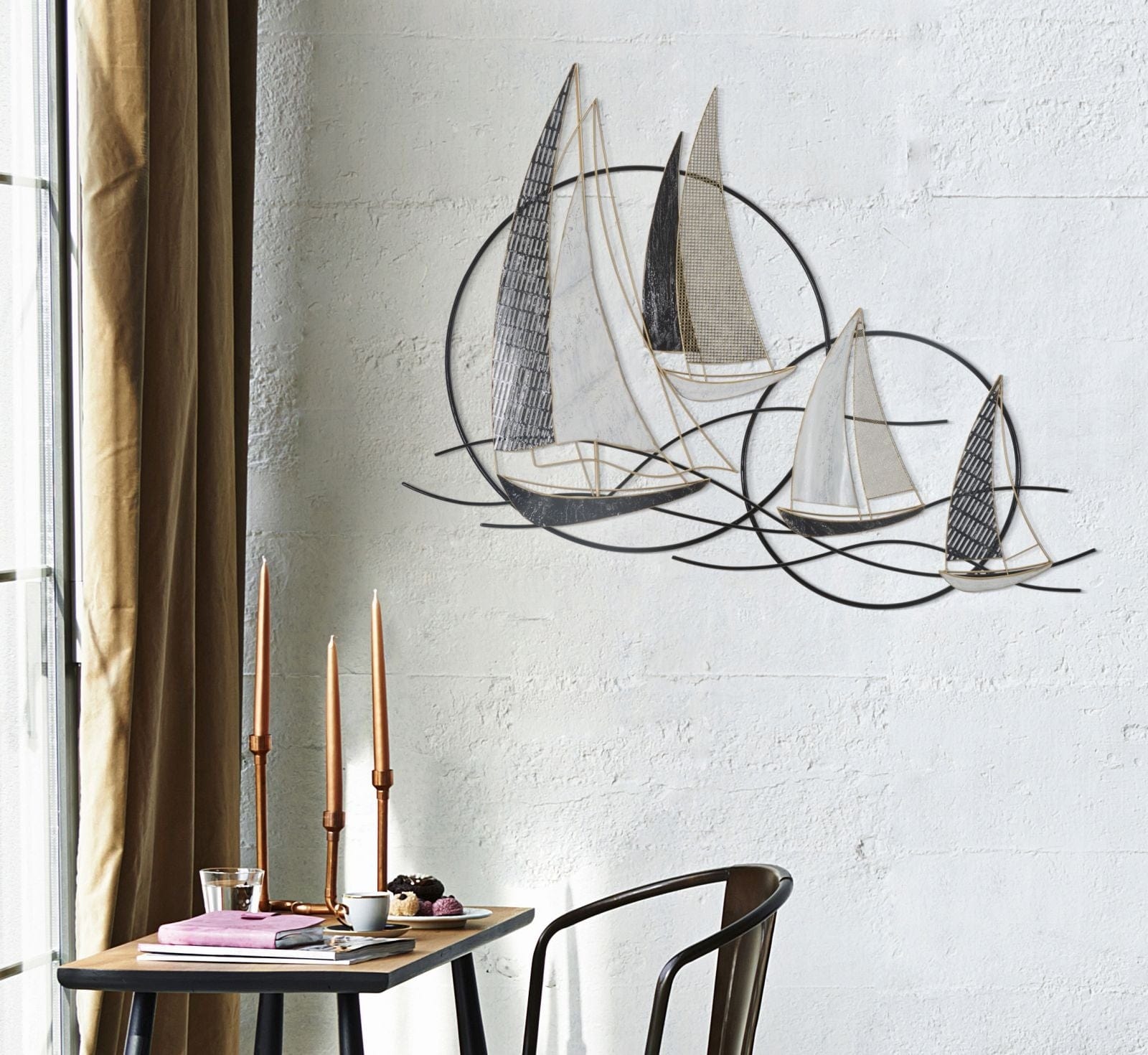 Decoratiune metalica de perete, Vela Multicolor, l123xA7xH100 cm