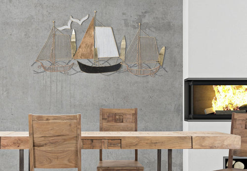 Mauro Ferretti Decoratiune metalica de perete, Velieri Multicolor, l115,6xA7xH57 cm