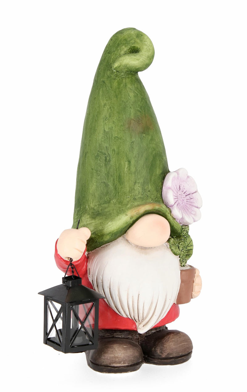 Decoratiune de gradina, din argila, Blossom Gnome With Flower And Lantern Multicolor, L23xl23xH46,5 cm