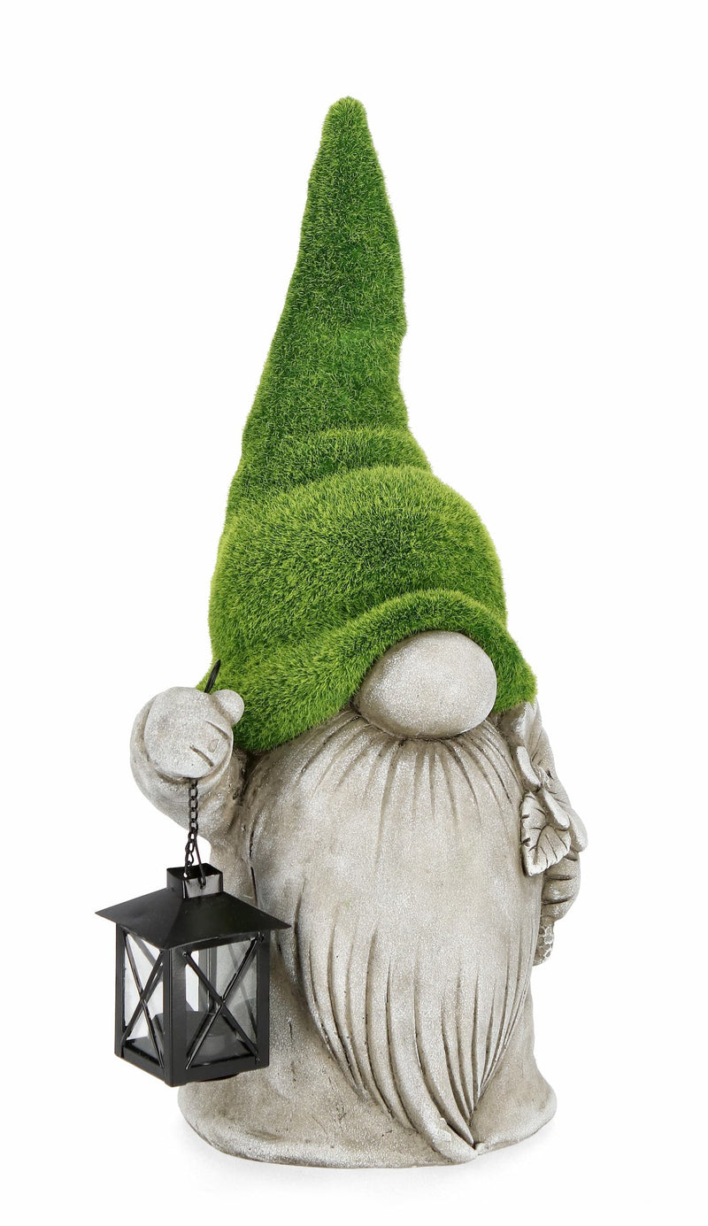 Decoratiune de gradina, din magnesia, Garden Gnome With Lantern Gri / Verde, L26xl26xH50,5 cm