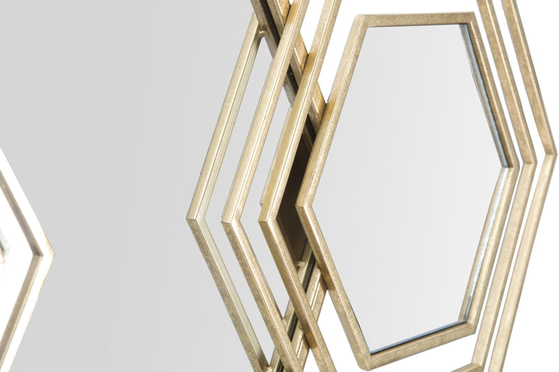 Decoratiune metalica de perete cu oglinda, Triply Auriu, l80xA2,5xH30 cm (4)