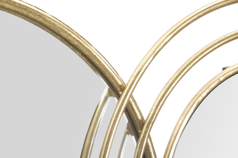 Decoratiune metalica de perete cu oglinda, Triply Round Auriu, l79xA2,5xH30 cm (2)