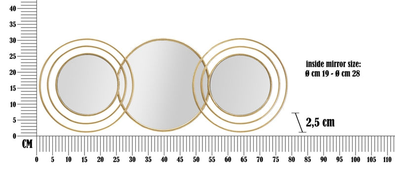 Decoratiune metalica de perete cu oglinda, Triply Round Auriu, l79xA2,5xH30 cm (5)
