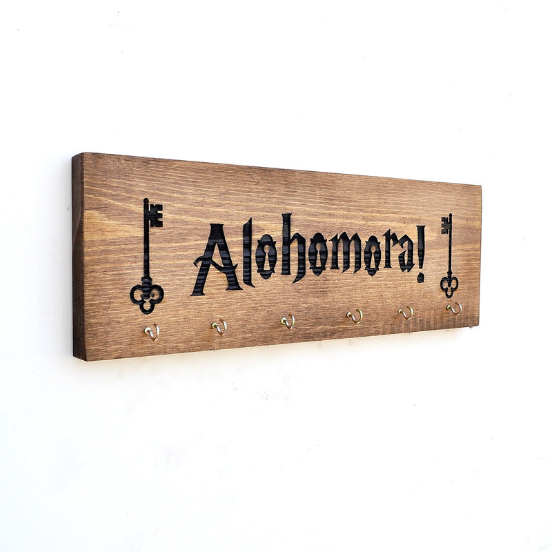 Decoratiune de perete, din lemn, cu suport chei, Alohomora LAZ018 Negru / Natural, l40xA4xH14 cm (2)