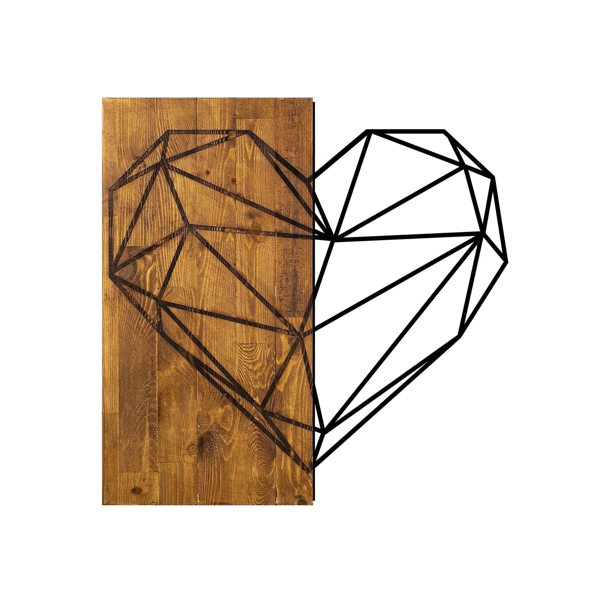 Decoratiune de perete, din lemn si metal, Heart Nuc / Negru, l58xA3xH58 cm (1)