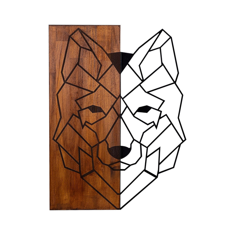 Decoratiune de perete, din lemn si metal, Wolf 1 Nuc / Negru, l45,5xA3xH58 cm (1)