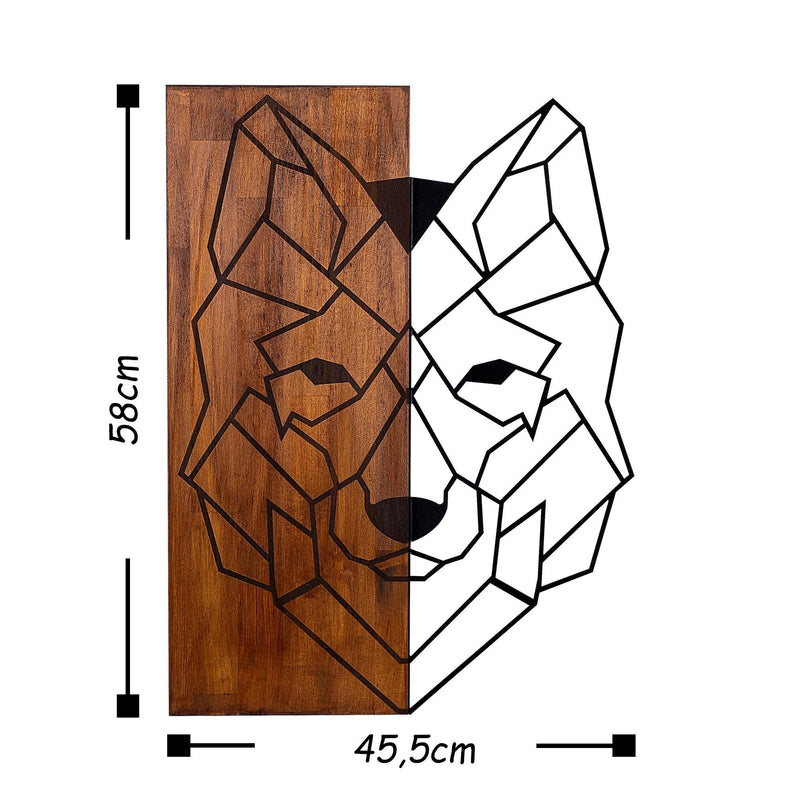 Decoratiune de perete, din lemn si metal, Wolf 1 Nuc / Negru, l45,5xA3xH58 cm (3)