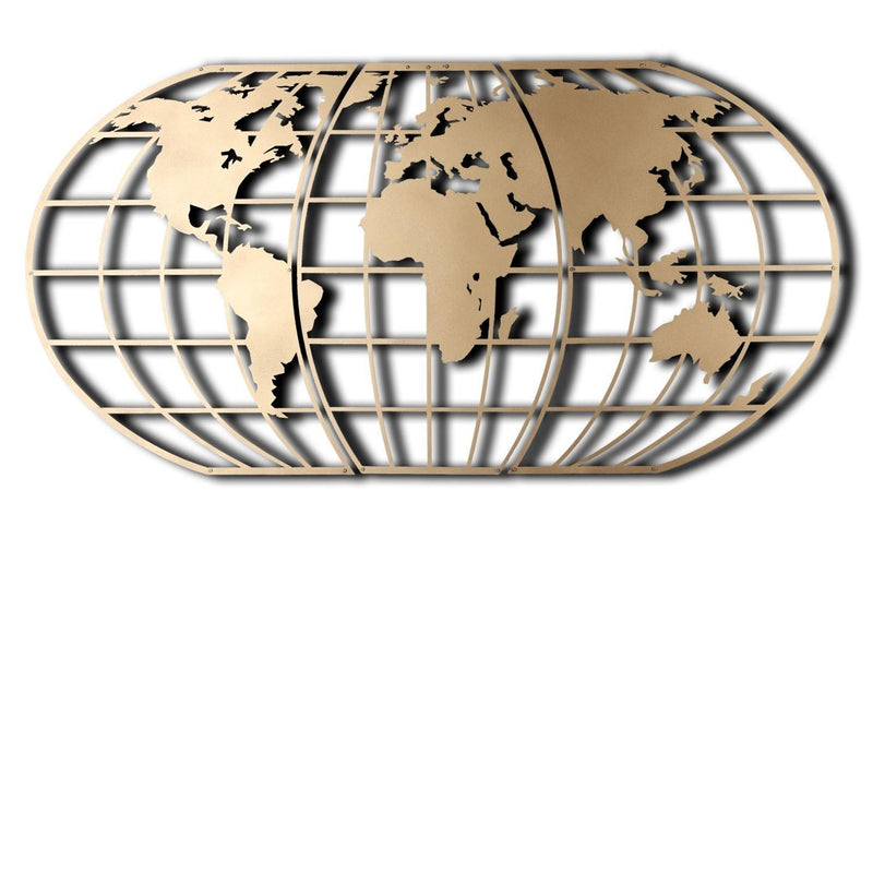 Decoratiune de perete din metal, World Map Glob Auriu, l120xA2xH60 cm (4)