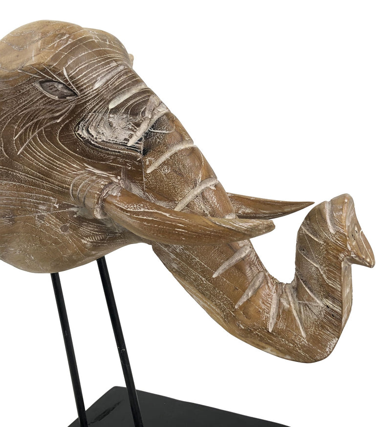Decoratiune din lemn Teak Elephant Head Natural / Negru, L50xl45xH55 cm (3)