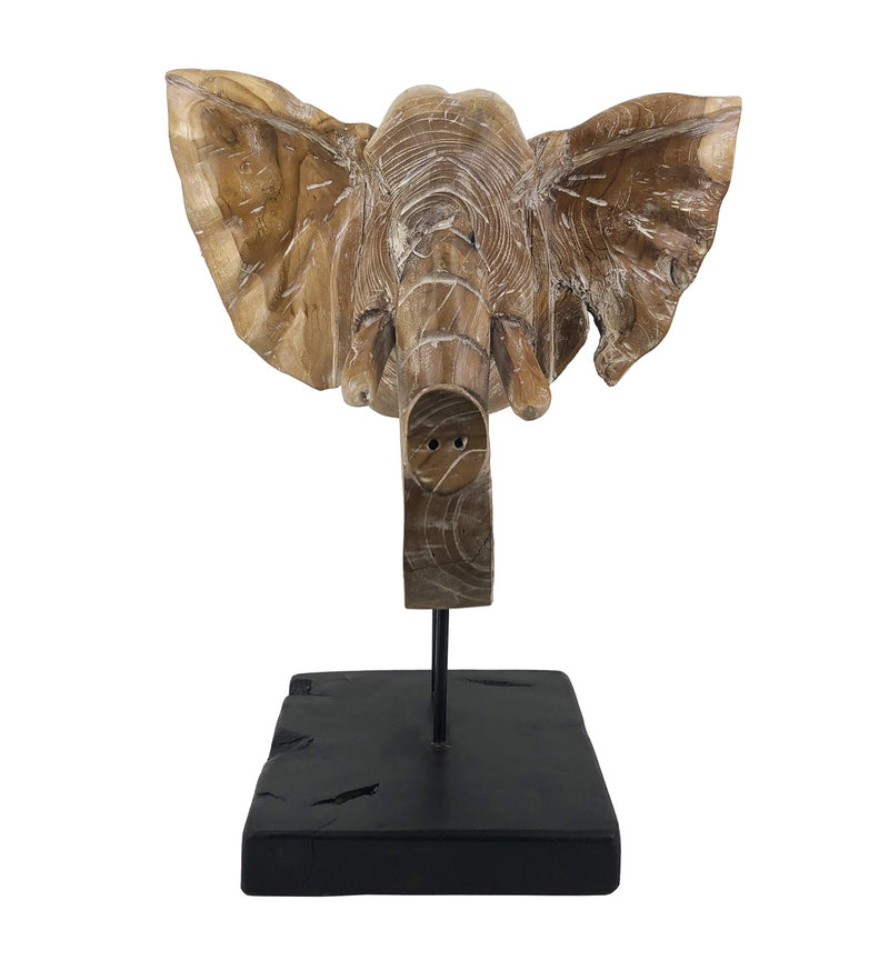 Decoratiune din lemn Teak Elephant Head Natural / Negru, L50xl45xH55 cm (2)