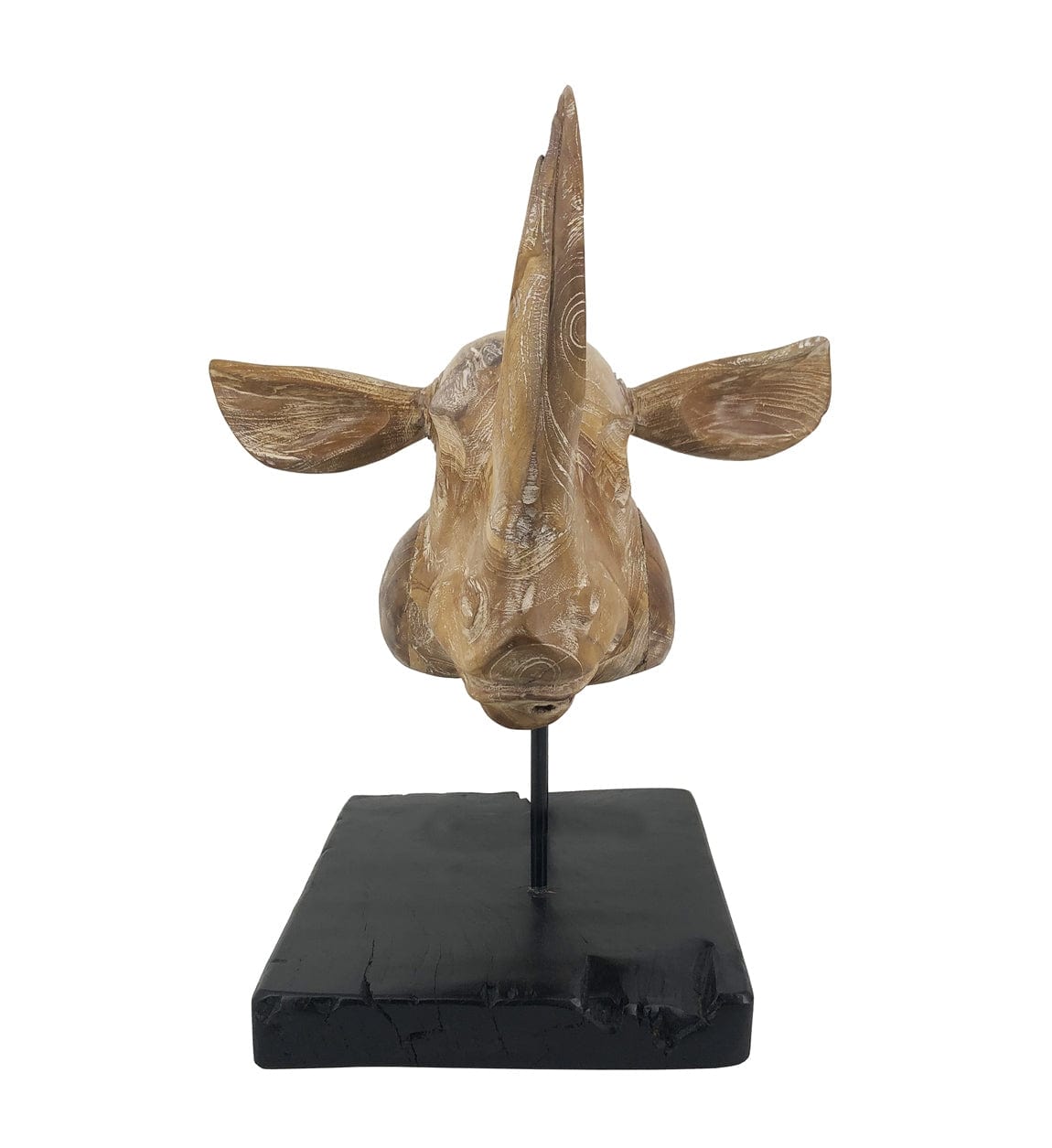 Decoratiune din lemn Teak Rhinoceros Head Natural / Negru, L40xl40xH45 cm (2)