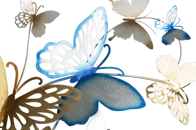 Decoratiune metalica de perete Butterflies Auriu / Bleu, l132xA3,5xH95,5 cm (4)