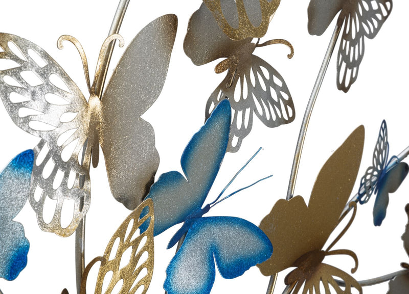 Decoratiune metalica de perete Butterflies Auriu / Bleu, l132xA3,5xH95,5 cm (2)
