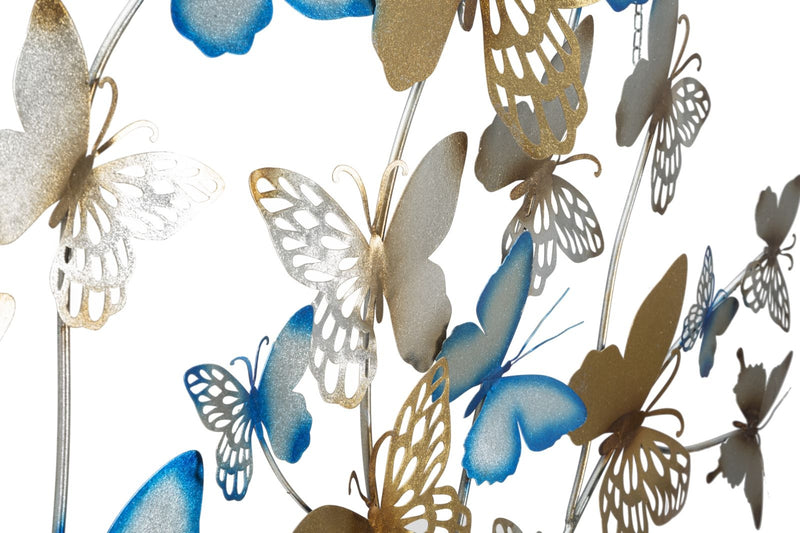 Decoratiune metalica de perete Butterflies Auriu / Bleu, l132xA3,5xH95,5 cm (3)