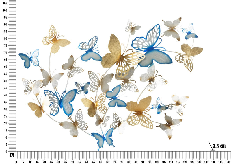Decoratiune metalica de perete Butterflies Auriu / Bleu, l132xA3,5xH95,5 cm (5)
