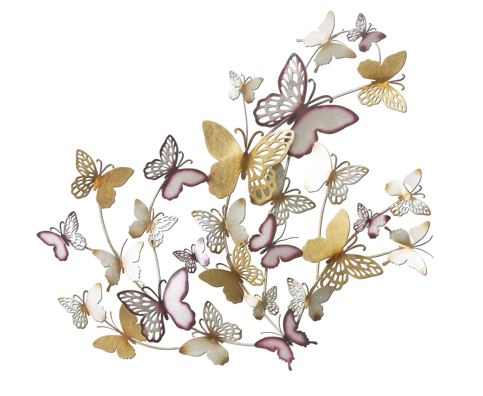 Decoratiune metalica de perete Butterflies Auriu / Bordeaux, l132xA3,5xH95,5 cm