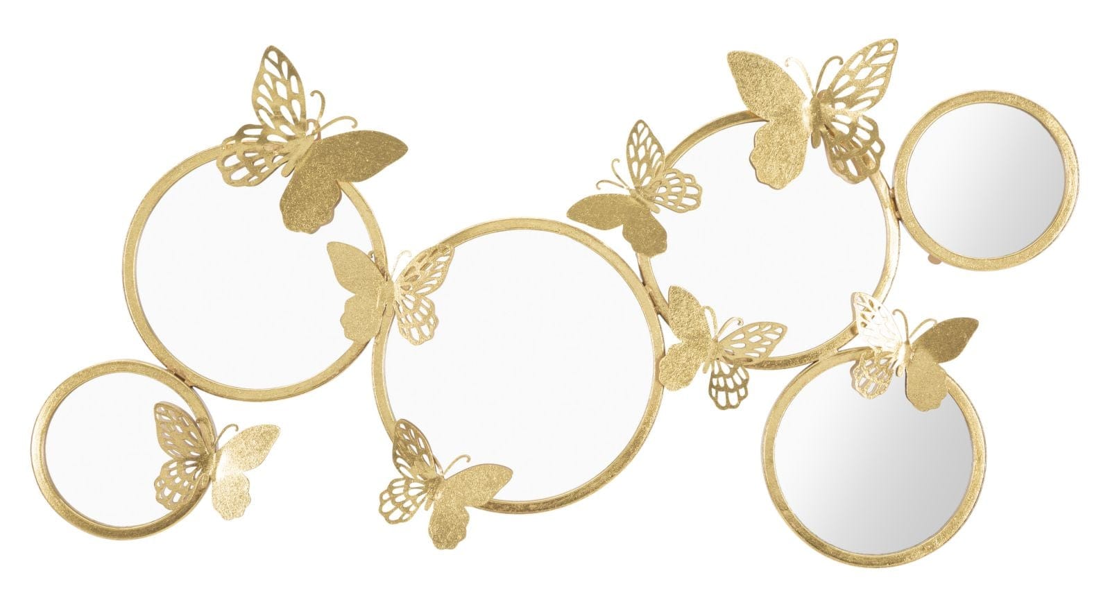 Decoratiune metalica de perete, cu oglinda Butterflies Mirror Auriu, l89,5xA4,5xH45,5 cm