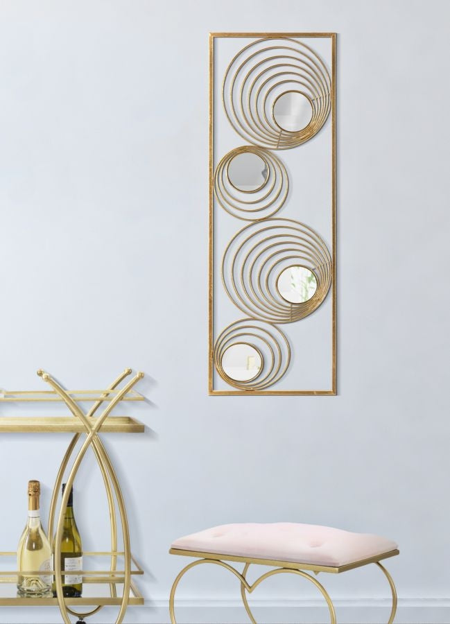 Decoratiune metalica de perete, cu oglinda, Rays Tall Auriu, l32xA2xH90 cm (1)