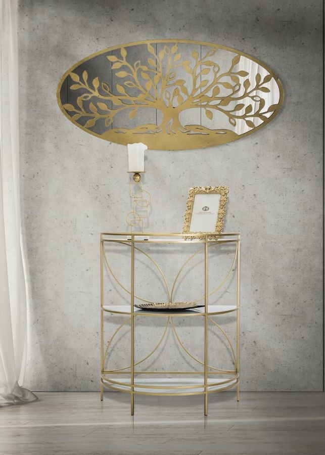 Decoratiune metalica de perete, cu oglinda, Tree of Life Auriu Antichizat, l120xA2xH60 cm (1)