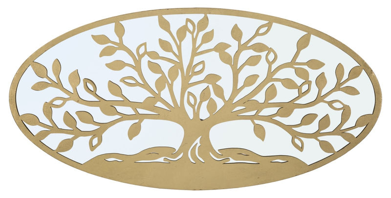 Decoratiune metalica de perete, cu oglinda, Tree of Life Auriu Antichizat, l120xA2xH60 cm
