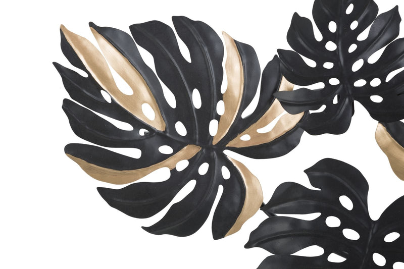 Decoratiune metalica de perete, Dark Leaf Negru / Auriu, l133xA6,5xH63 cm (2)