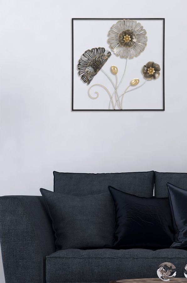 Decoratiune metalica de perete, Flowers Square Multicolor, l50xA5,5xH50 cm (1)