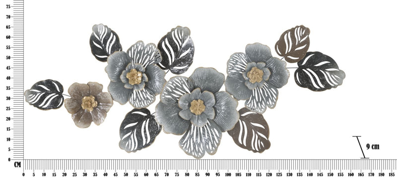 Decoratiune metalica de perete, Grey Flowers A Multicolor, l157,5xA9xH66,5 cm (5)