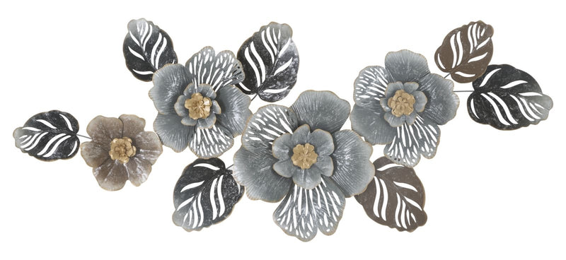 Decoratiune metalica de perete, Grey Flowers A Multicolor, l157,5xA9xH66,5 cm (1)