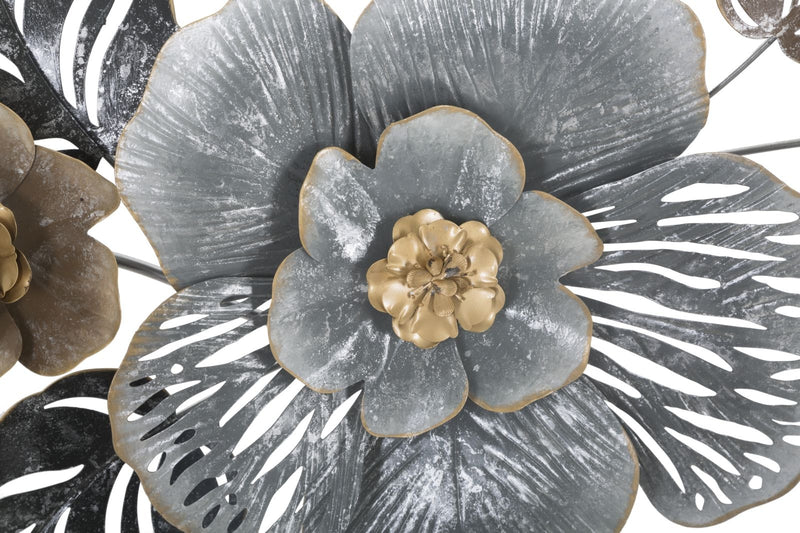 Decoratiune metalica de perete, Grey Flowers B Multicolor, l84xA9,5xH48 cm (2)
