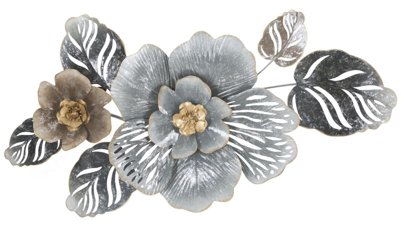 Decoratiune metalica de perete, Grey Flowers B Multicolor, l84xA9,5xH48 cm (1)