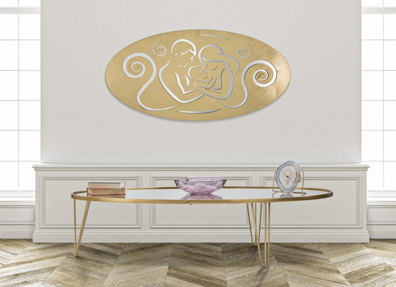 Decoratiune metalica de perete, Happy Family Auriu, l120xA2xH60 cm (1)