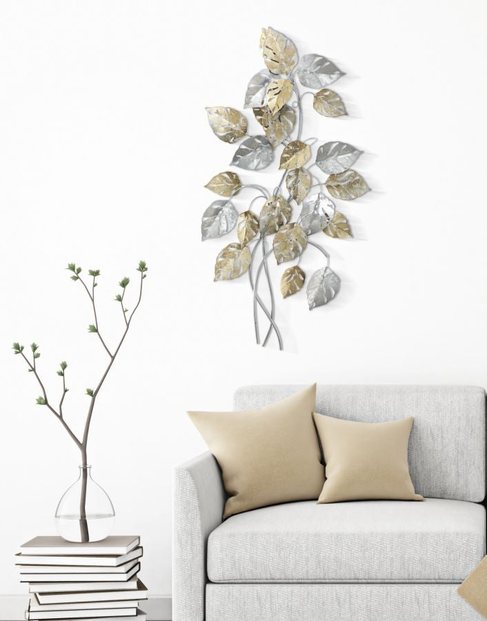 Decoratiune metalica de perete, Leaf Auriu / Argintiu, l50xA7,5xH90,5 cm (1)
