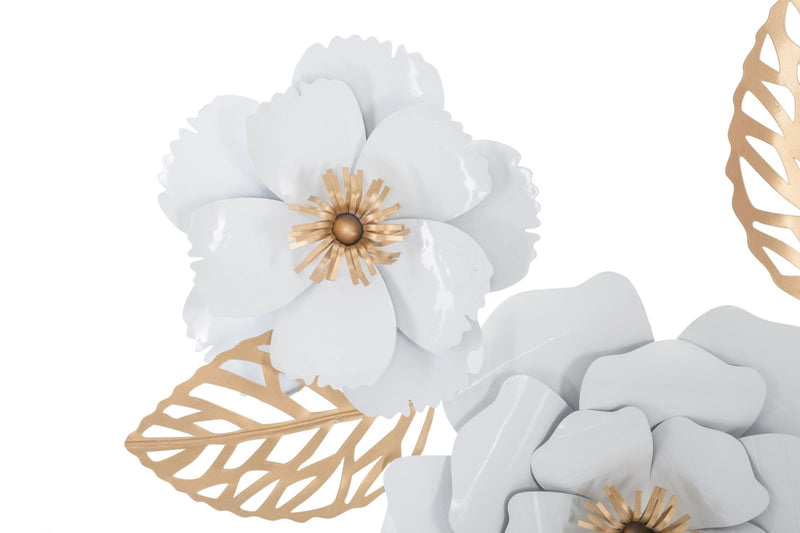 Decoratiune metalica de perete, Lovely Flowers Bloom Alb / Auriu, l158xA9xH60 cm (3)