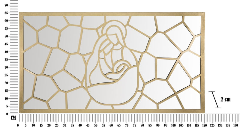 Decoratiune metalica de perete, cu oglinda, Nativity Rectangle Auriu, l120xA2xH66 cm (5)