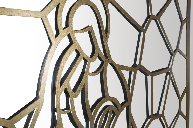 Decoratiune metalica de perete, cu oglinda, Nativity Rectangle Auriu, l120xA2xH66 cm (2)