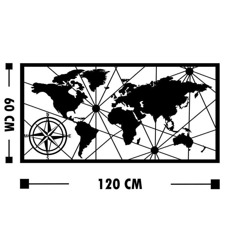 Decoratiune metalica de perete, World Map Large 2 Negru, l120xA1,5xH60 cm (3)