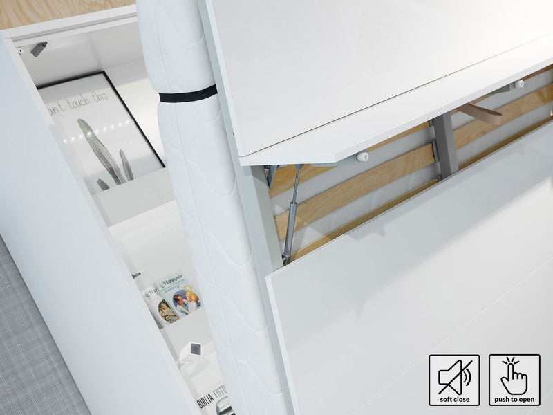 Pat rabatabil pe perete, cu mecanism pneumatic si somiera inclusa, Bed Concept Vertical Alb Mat, 200 x 120 cm (7)