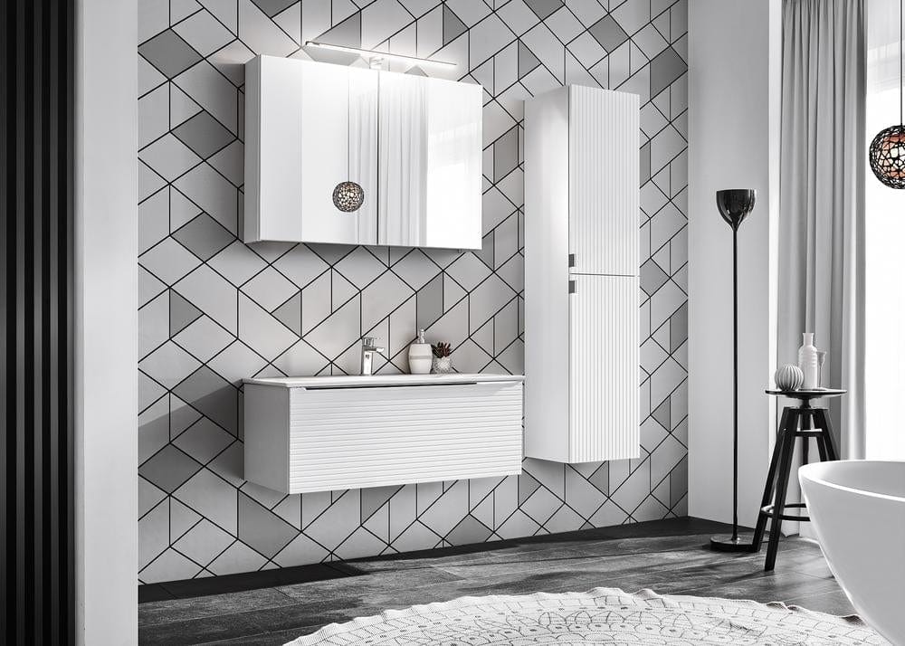 Comad Dulap baie inalt suspendat, din pal si MDF, cu 2 usi, Leonardo Alb, l35xA32xH150 cm