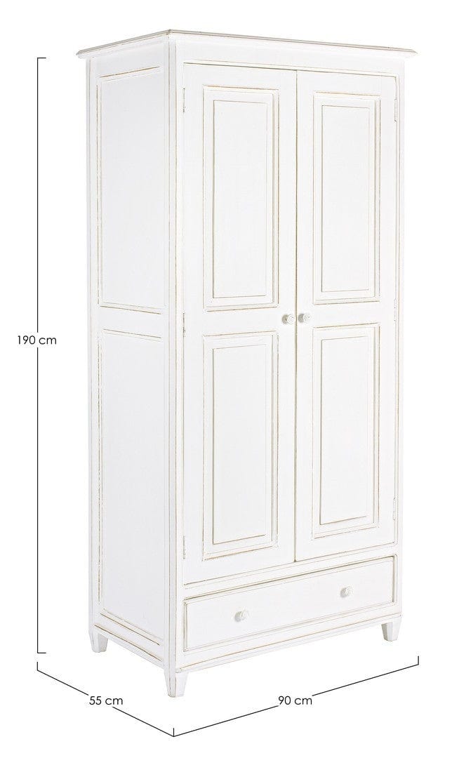 Dulap din lemn de mango, cu 1 sertar si 2 usi, Colette Alb Antichizat, l90xA55xH190 cm (5)