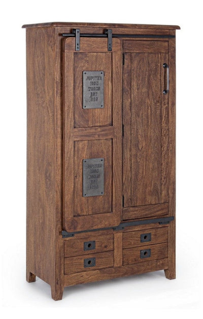 Dulap din lemn de mango, cu 2 sertare si 2 usi, Jupiter Nuc / Negru, l89xA43xH163 cm