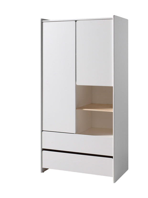Vipack Dulap din lemn de pin si MDF, cu 2 usi si 2 sertare, pentru copii Kiddy Alb, l90xA55xH180 cm