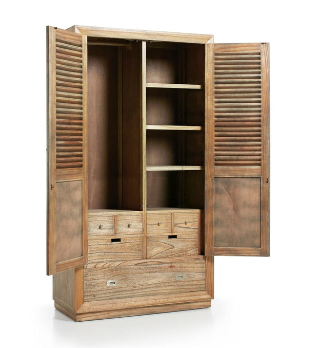 Moycor Dulap din lemn si furnir, cu 2 usi si 1 sertar, Merapi Natural, l108xA50xH200 cm