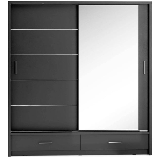Lenart Dulap din pal, cu 2 usi glisante, 2 sertare si oglinda Arti 05 Negru Mat, l200xA63xH215 cm