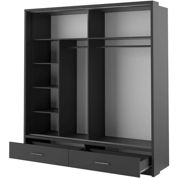 Lenart Dulap din pal, cu 2 usi glisante, 2 sertare si oglinda Arti 05 Negru Mat, l200xA63xH215 cm
