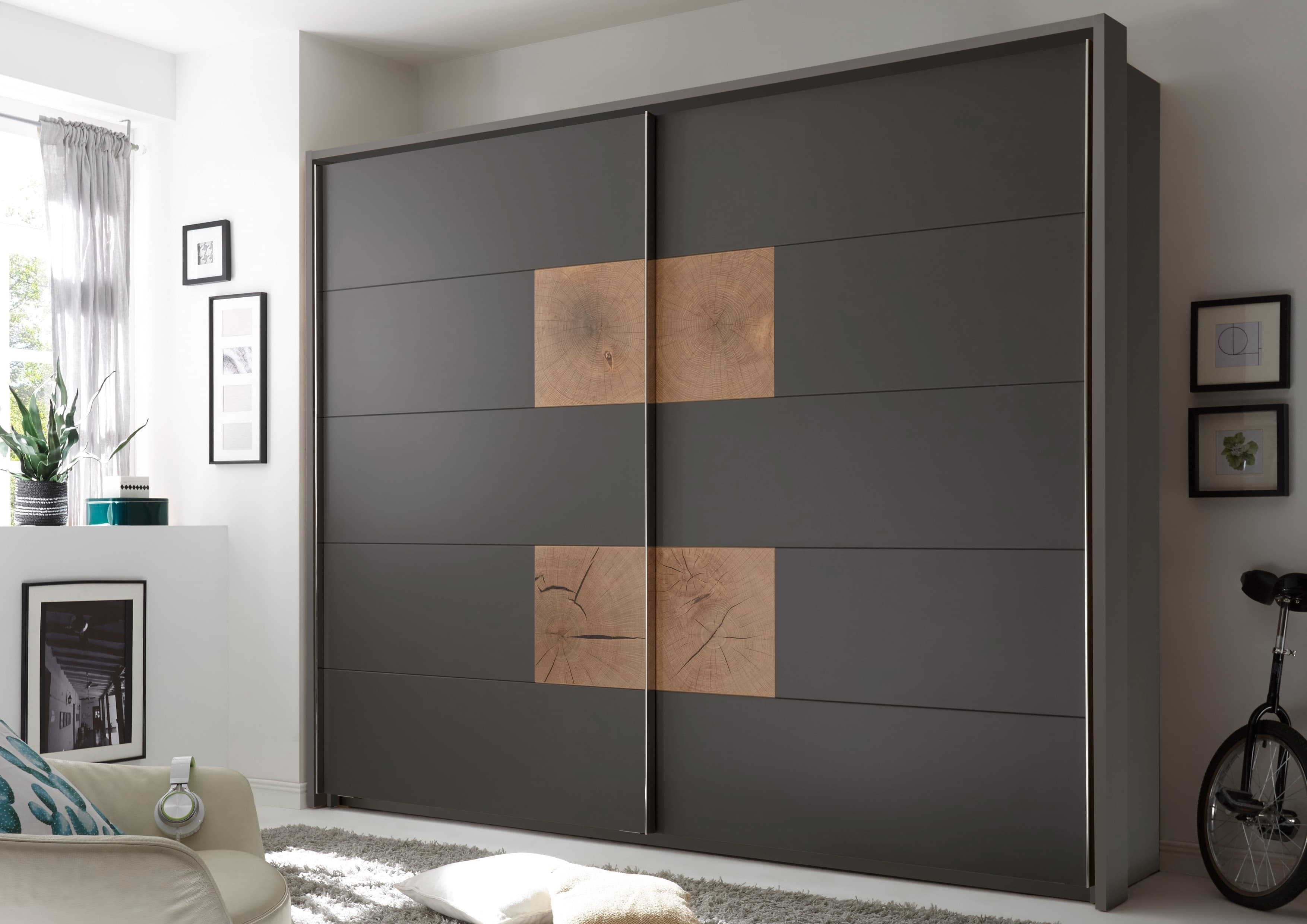 Pol-Power Dulap din pal cu 2 usi glisante Cappy Antracit / Natural, l280xA60xH230 cm