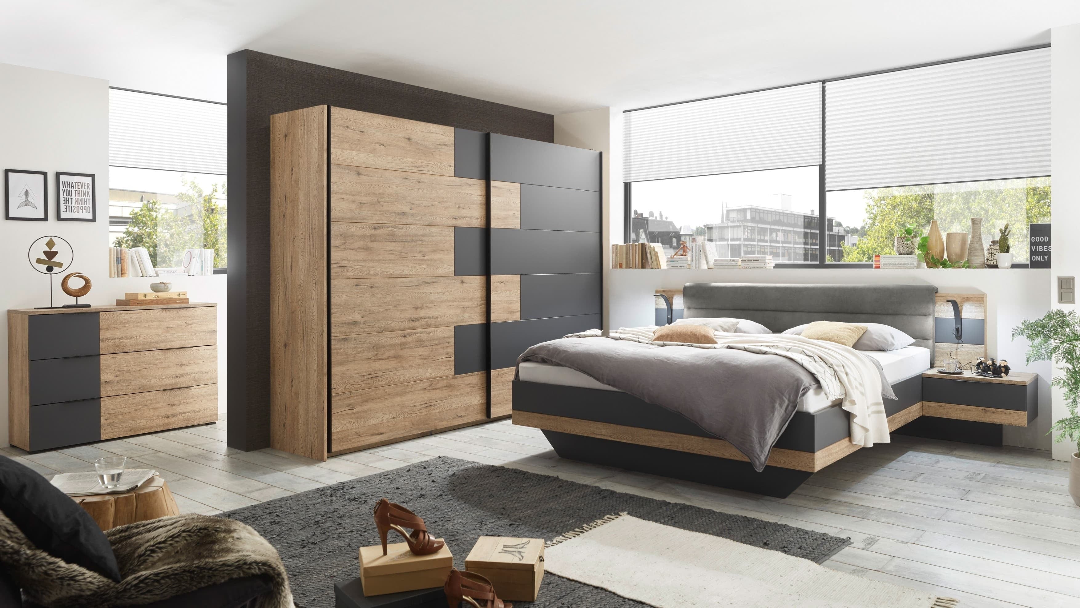 Pol-Power Dulap din pal cu 2 usi glisante Lines Grafit / Stejar, l280xA60xH215 cm